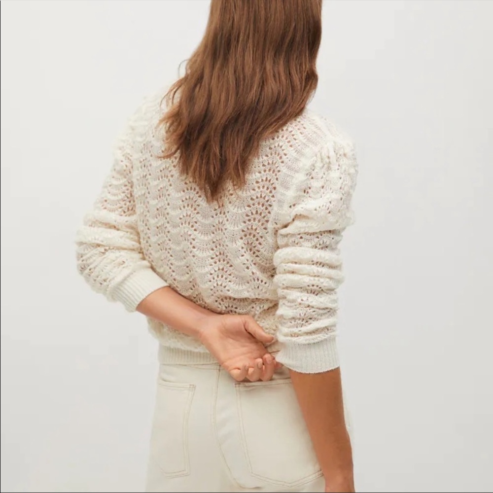 SOLD MANGO NWT Ivory Cream Lightweight Wool Blend Pointelle Pullover Sweater - Picture 4 of 11
